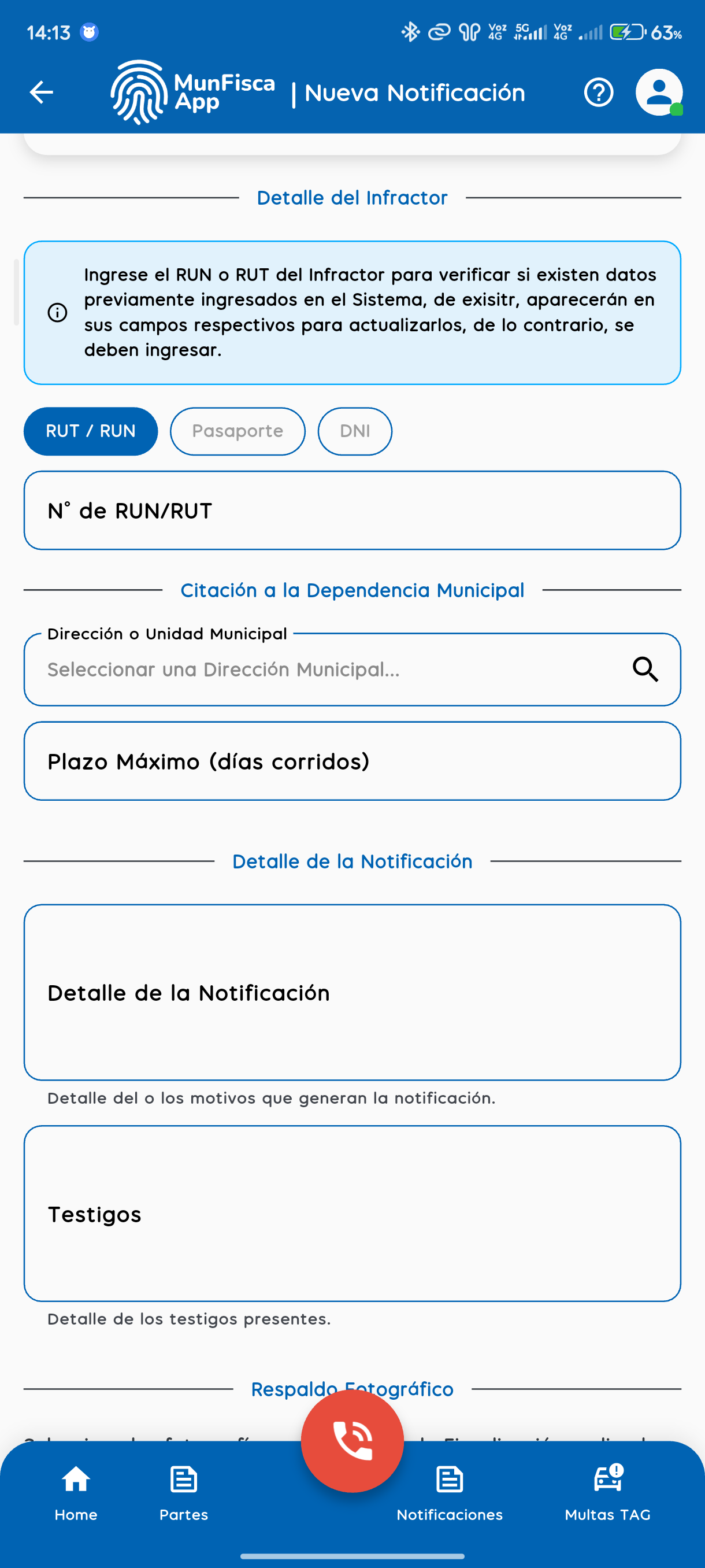 Formulario de parte