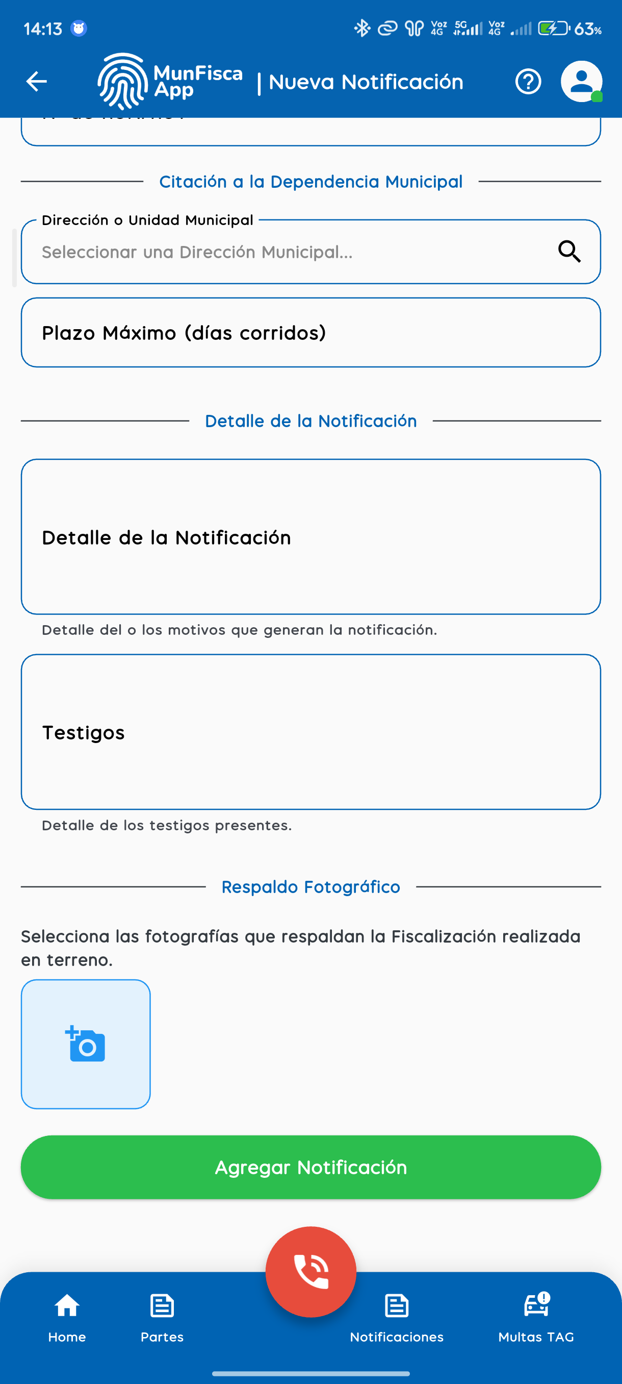 Historial de partes
